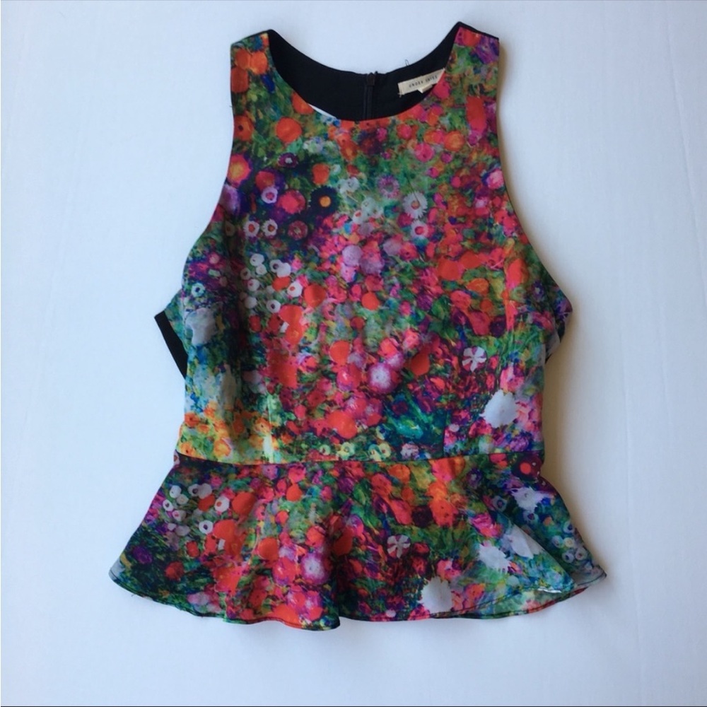 Under Skies Anthropologie Peplum Sleeveless Blouse Floral Top Size Medium EUC